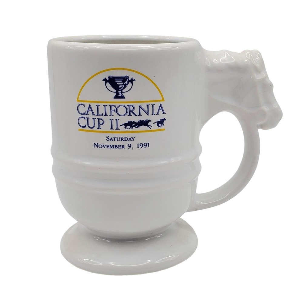 California Cup II Mug Horse Racing Ceramic Coffee Tea Head Handle Vintage Nov 91